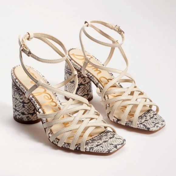 New Sam Edelman Daffodil Heeled Sandals in Reptile Embossed Modern Ivory - Picture 15 of 15